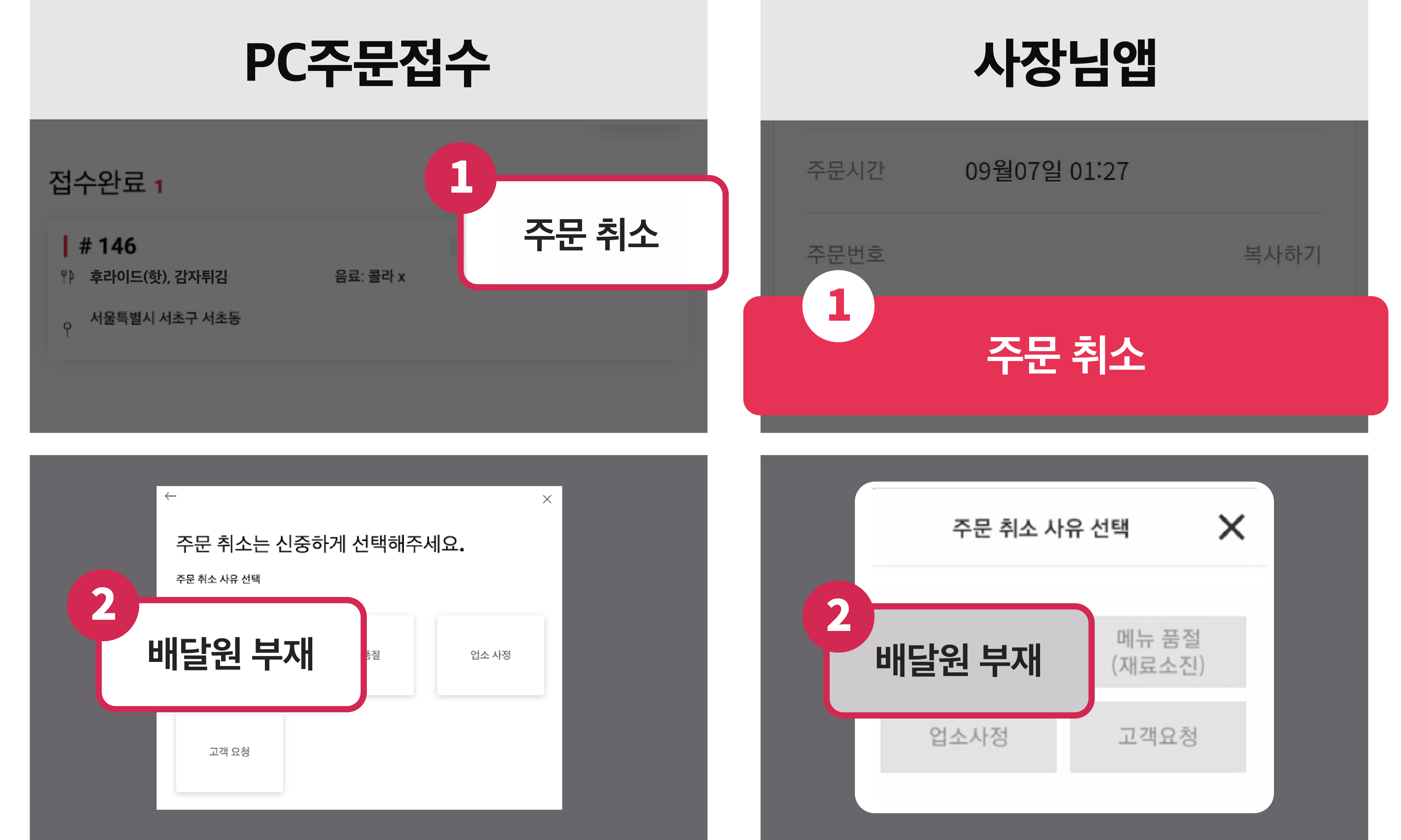 요기요 PC주문접수 프로그램, 사장님앱에서 주문 취소하는 방법 